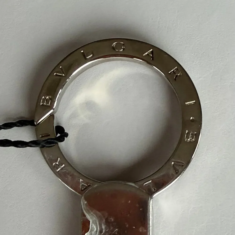 BVLGARI Bulgari Timeless Gray Calf Leather Silver Keychain Keyhold Strap Gift